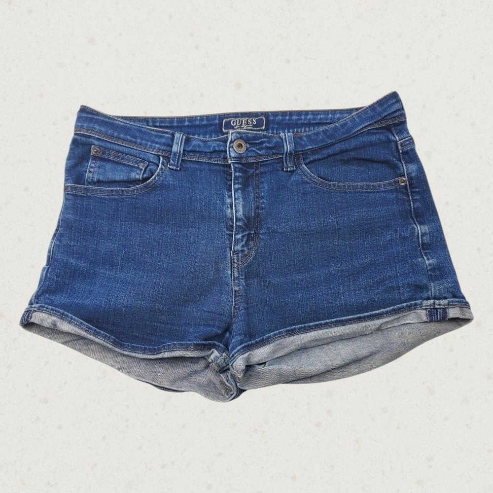 Guess Los Angeles Womens Medium Wash Blue Denim Cuffedβ Shorts Size 31